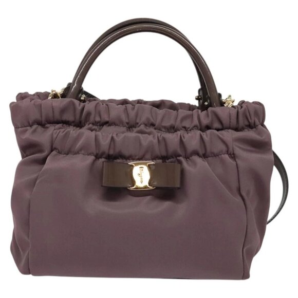 Salvatore Ferragamo Vala Hand Bag Nylon Enamel 2way Purple Silver Auth 138874 - Picture 6 of 16